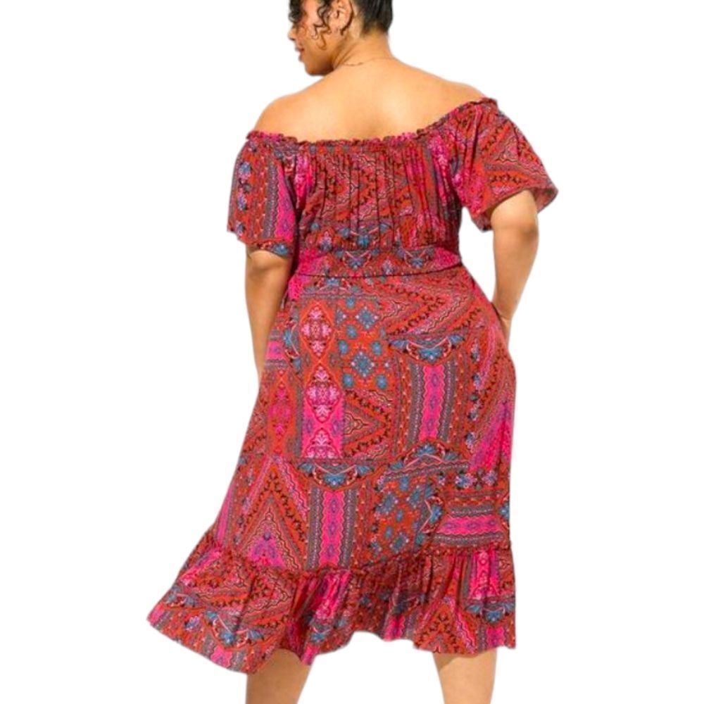 TORRID 2X tea length boho challis off shoulder peasent dress  NWT - Picture 7 of 14